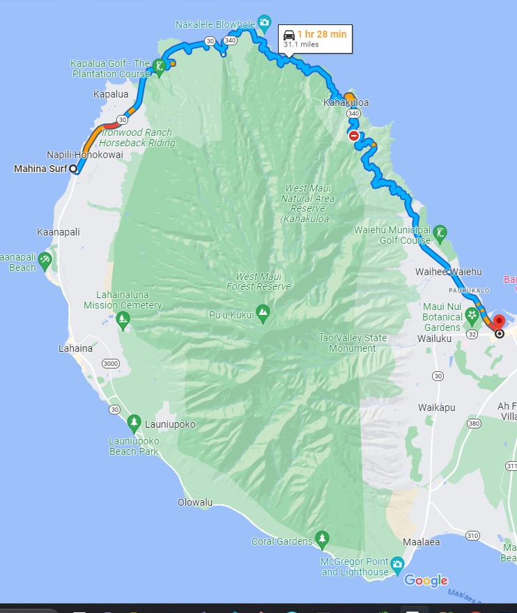 Maui - Route from Rental North to Kahului